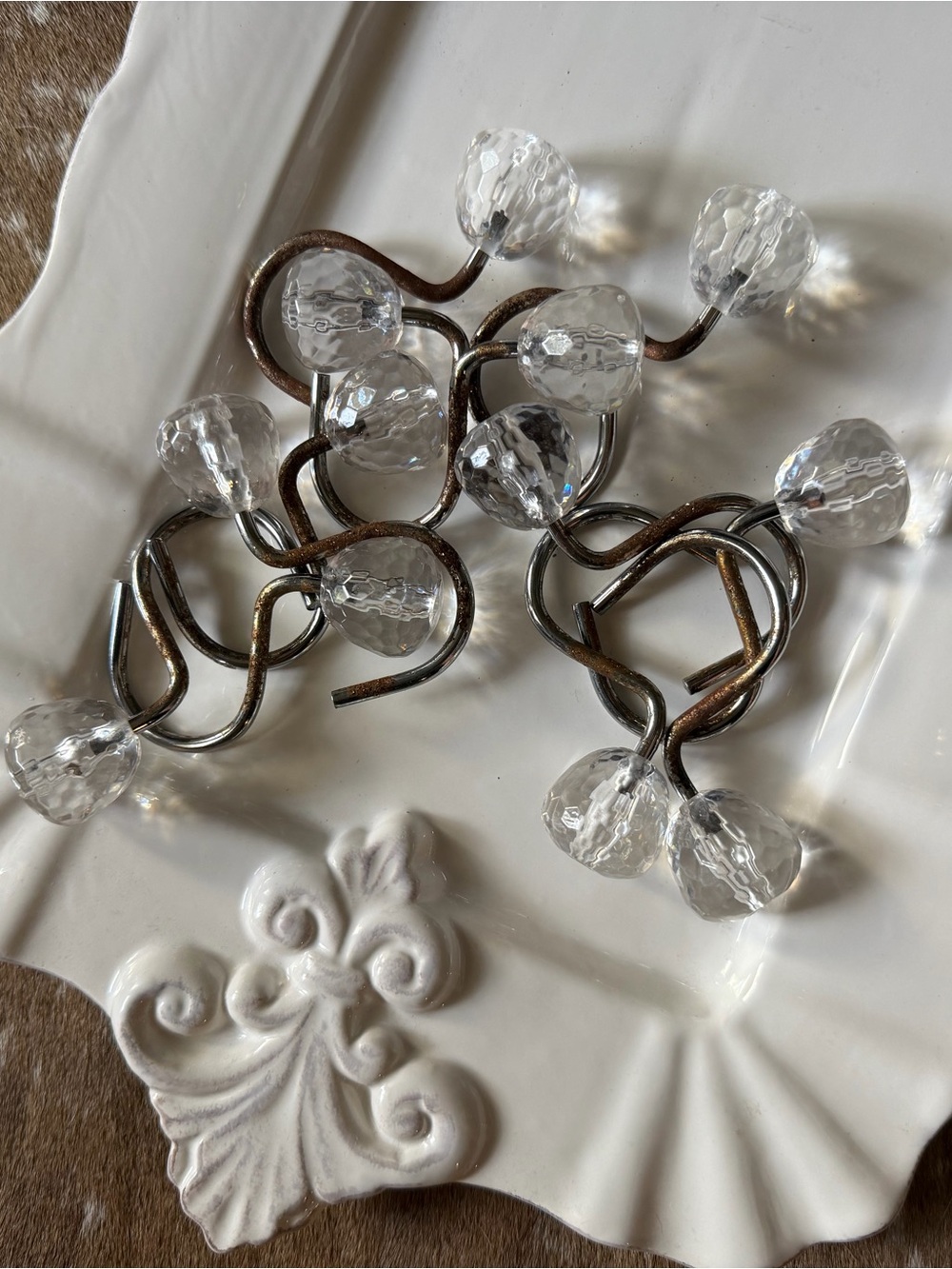 Boho Chic Crystal Shower Curtain Rings in Clear and Bronze